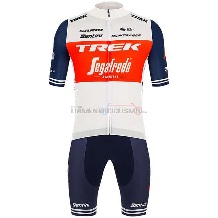 Abbigliamento Ciclismo Trek Segafredo Manica Corta 2020 Bianco Scuro Blu